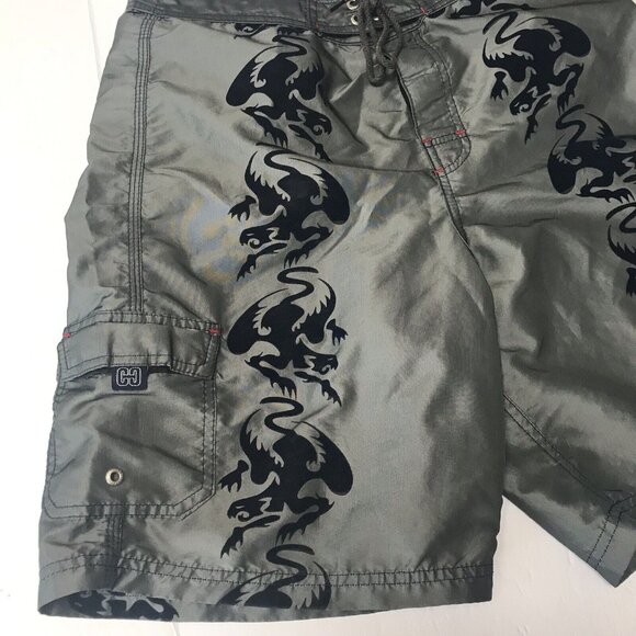 Vintage 90s Y2K CC Counter Culture Boardshorts Mens 34 Dragon Rave Skater Surfer - Picture 3 of 15
